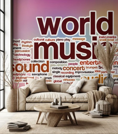 Picture of World music word cloud with abstract background
