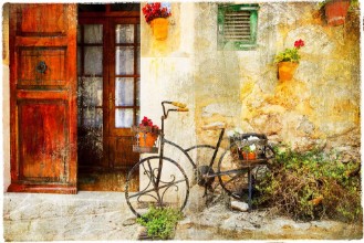 Picture of Charming street in Valdemossa village with old bike