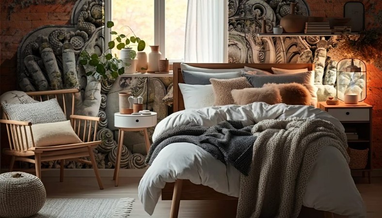 Afbeeldingen van Carvings depicting demons or gods above the entrance to the temp