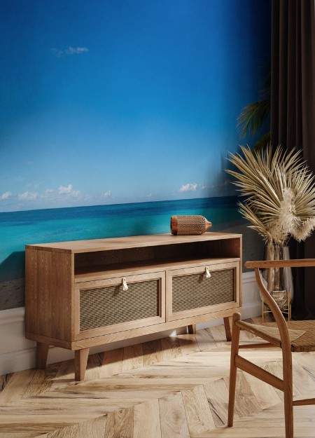 Picture of Amazing sandy beach with coconut palm tree and blue sky Caribbe