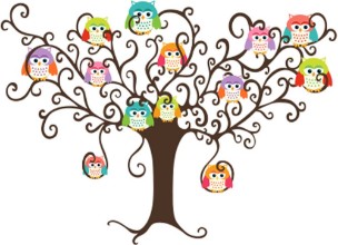 Slika Colorful owls in pretty tree