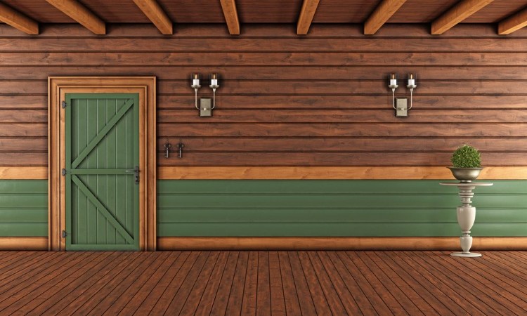 Afbeeldingen van Empty Living room of a wooden house