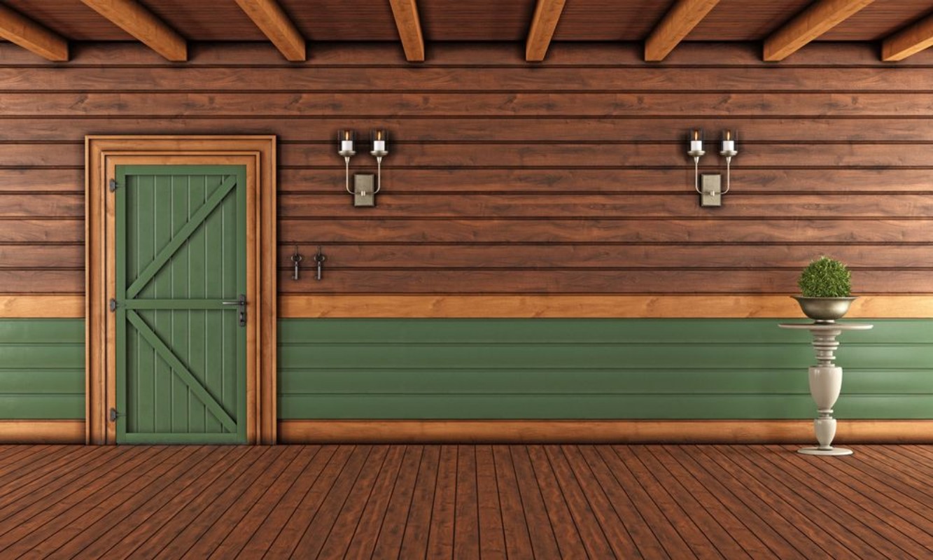 Afbeeldingen van Empty Living room of a wooden house