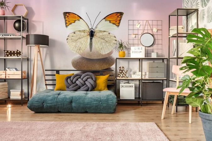 Afbeeldingen van Butterfly and stones balance