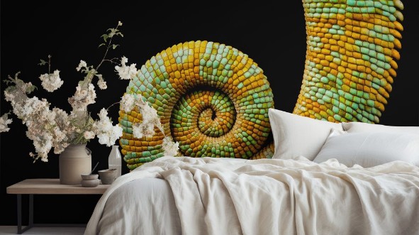 Picture of A curled up tail of a yemen chameleon isolated on a black background