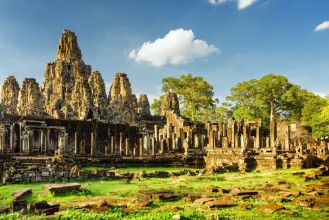 Afbeeldingen van Giant stone faces of Bayon temple in Angkor Thom Cambodia