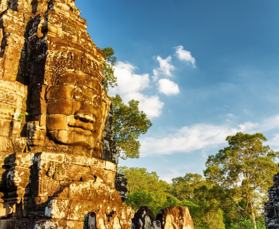Picture of Giant stone face of ancient Bayon temple Angkor Thom Cambodia