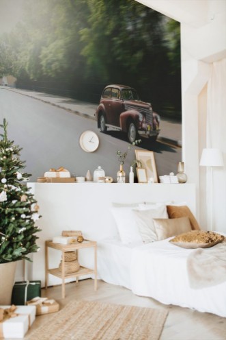 Afbeeldingen van Retro car speed ride on road