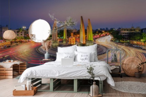 Afbeeldingen van Democracy monument during twilight timeThailand