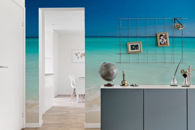 Picture of Shore of classic turquoise Caribbean Sea dream beach under bright blue sky in Varadero Cuba