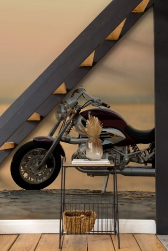 Afbeeldingen van Motorcycle on the rocks in sunset and golden hours