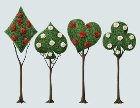 Image de Set of four bizarre trees with card suits and roses 