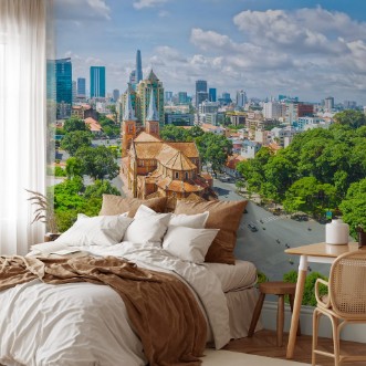 Afbeeldingen van Ho Chi Minh City is a sunny day underneath Notre Dame buildings over a hundred years old so far is the high-rise buildings for the economic development of Vietnam today