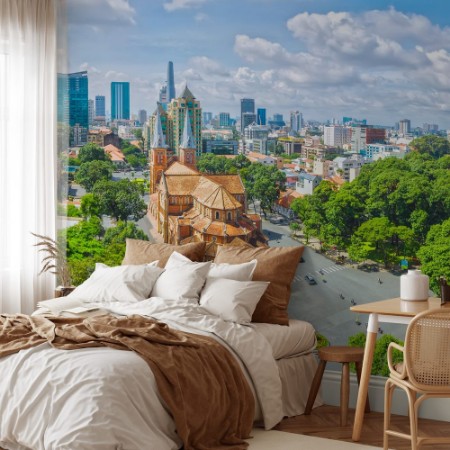 Afbeeldingen van Ho Chi Minh City is a sunny day underneath Notre Dame buildings over a hundred years old so far is the high-rise buildings for the economic development of Vietnam today