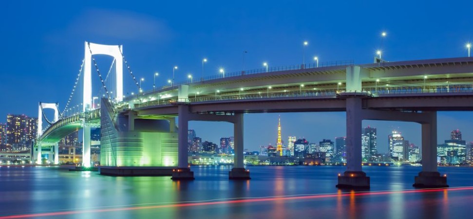 Bild på View of Tokyo bay with Tokyo tower and Tokyo rainbow bridge