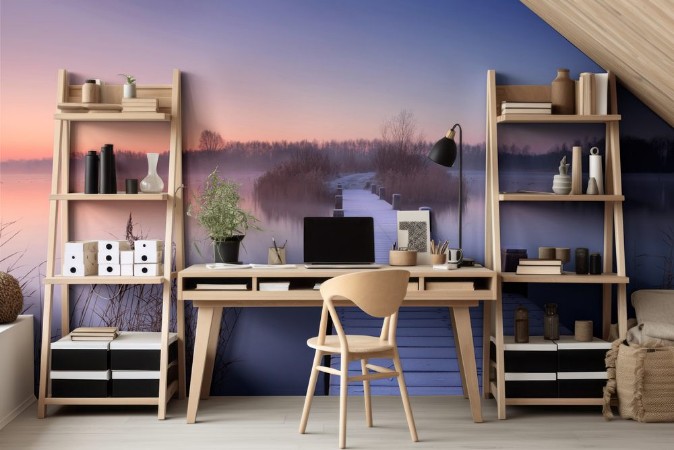 Image de Boardwalk on a lake at dawn in winter The Netherlands