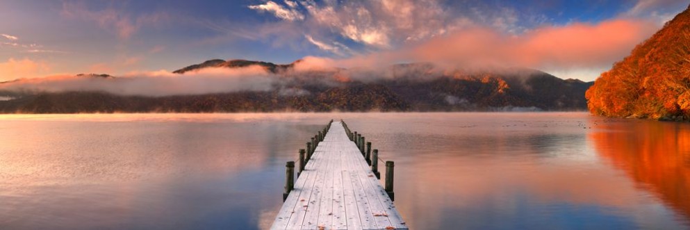 Picture of Jetty in Lake Chuzenji Japan at sunrise in autumn