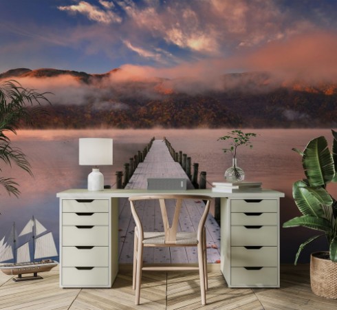 Picture of Jetty in Lake Chuzenji Japan at sunrise in autumn