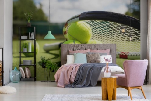 Image de Tennis balls and racket on the grass court