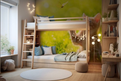 Picture of Art Young cat  kitten hunting a ladybug with Back Lit