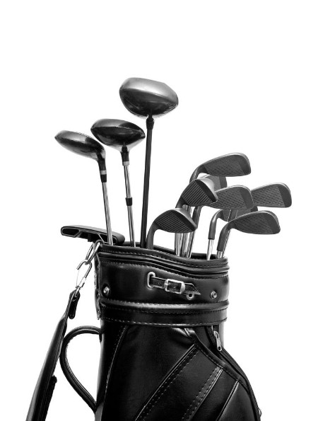 Picture of Black leather golf bag isolated on white