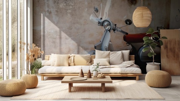 Afbeeldingen van Classical yellow scooter stands parked