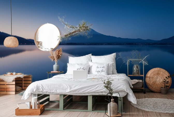 Picture of Mountain Fuji at dawn with peaceful lake reflection