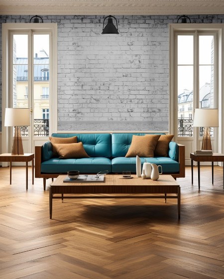 Picture of Brick wall concrete floor and lamps  background 3d render