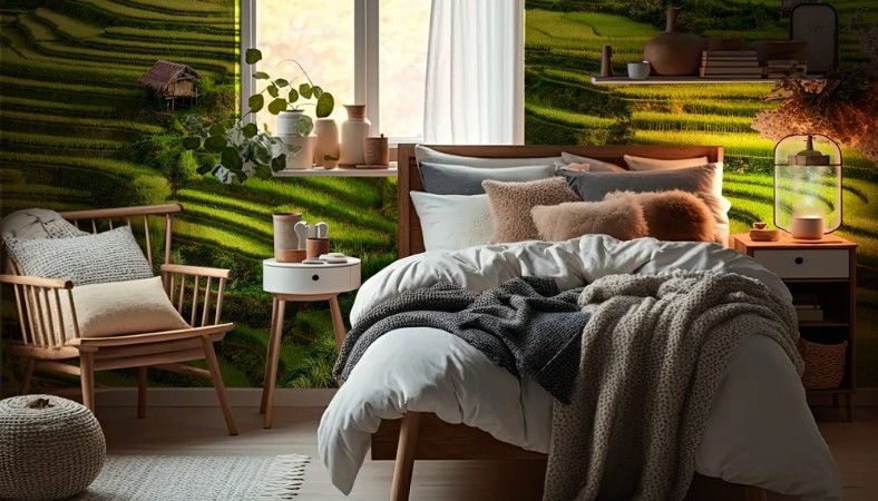 Bild på Scenic view of terraced rice fields