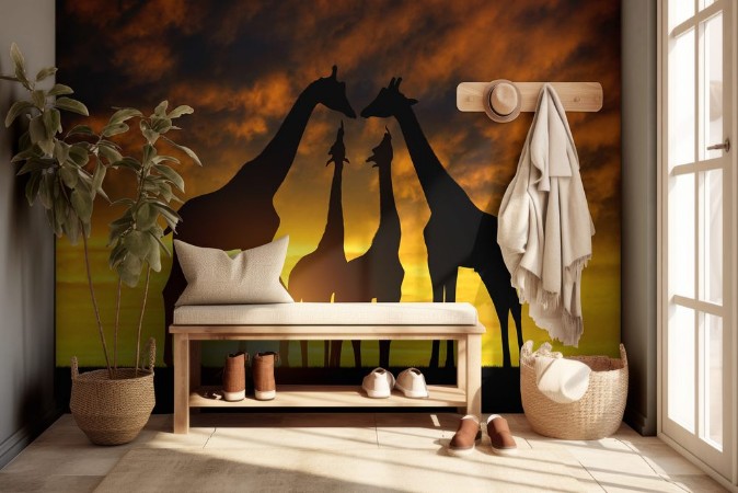 Afbeeldingen van Herd of giraffes at sunset 