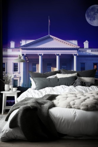 Afbeeldingen van Digital composite The White House Washington DC and full moon