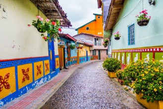 Picture of Beautiful and colorful streets in Guatape known as town of Zocalos Colombia