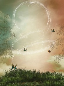 Pilt Fantasy landscape with sparkles and butterfly