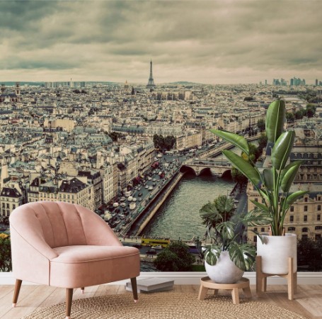 Bild på Paris France panorama with Eiffel Tower Seine river and bridges Vintage