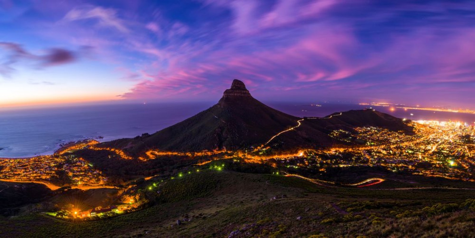 Picture of Cape Towns Lions Head Mountain Peak landscape seen from Table Mountain tourist hike