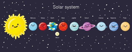 Pilt Solar system with cute smiling planets sun and moon