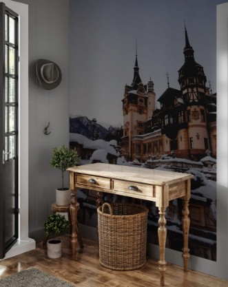 Afbeeldingen van Peles Castle in Romania during the winter 