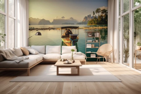 Afbeeldingen van Long tail boat park on a raft