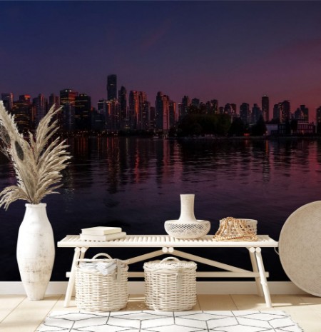 Picture of Beautiful Vancouver skyline and harbor with idyllic sunset glow Canada