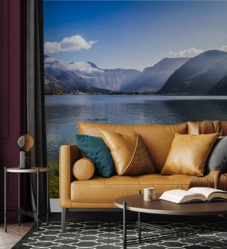 Picture of Panorama of crystal clear mountain lake in Alps