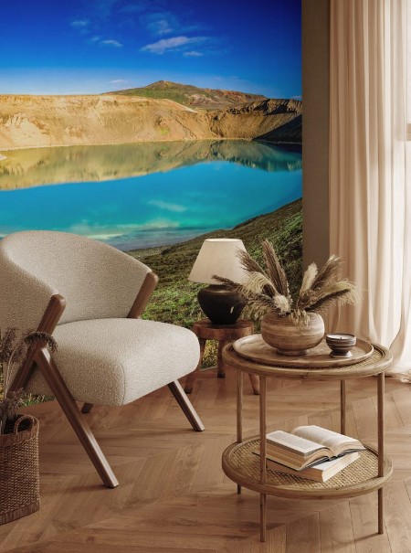 Picture of Panorama of blue lake in the crater of a volcano in Iceland