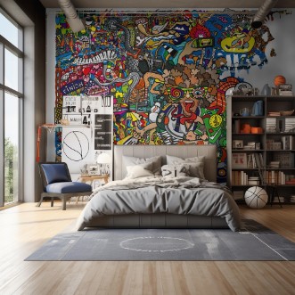 Sports collage on a large brick wall graffiti photowallpaper Scandiwall