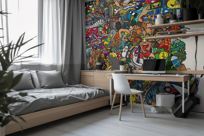 Sports collage on a large brick wall graffiti photowallpaper Scandiwall