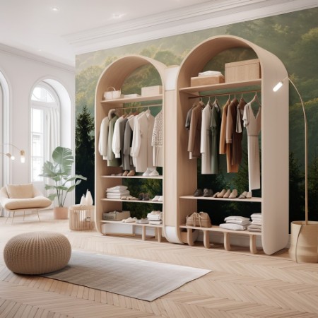 Spruce forest on foggy sunrise in mountains photowallpaper Scandiwall