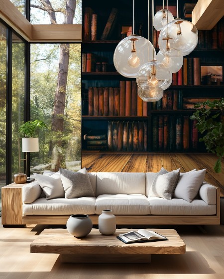 Blurred Image many old books on bookshelf in library photowallpaper Scandiwall