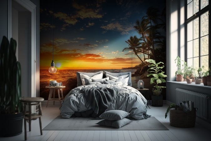 Sunrise over the beach photowallpaper Scandiwall