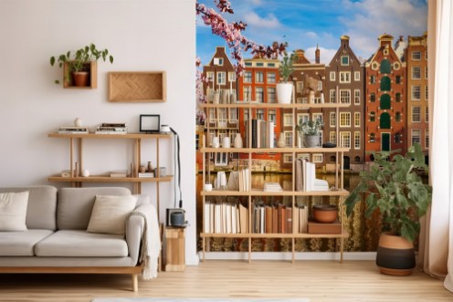 Traditional old buildings in Amsterdam at spring the Netherlands photowallpaper Scandiwall