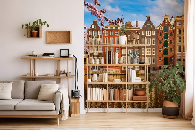 Traditional old buildings in Amsterdam at spring the Netherlands photowallpaper Scandiwall
