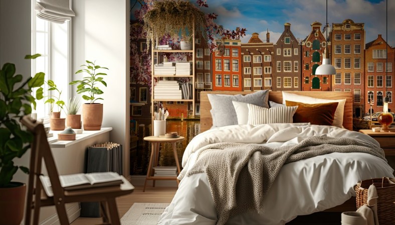 Traditional old buildings in Amsterdam at spring the Netherlands photowallpaper Scandiwall