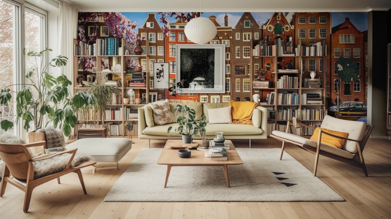 Traditional old buildings in Amsterdam at spring the Netherlands photowallpaper Scandiwall